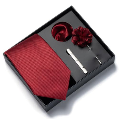 joy alice 30 Colors Solid Ties for Man Pure Color Men's Tie Set with Lapel Pin Pocket Square Tie Clip - color: Burgundy