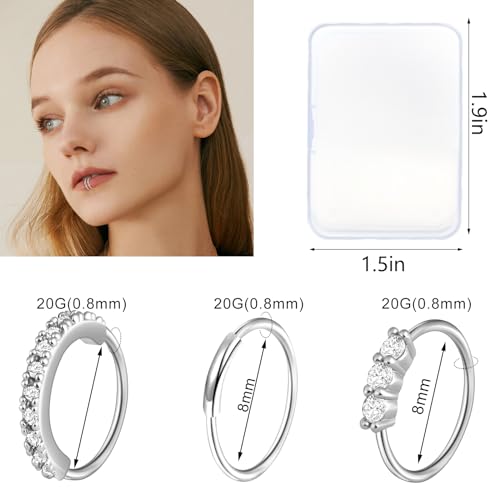 23-40 Pcs Gold Nose Rings & Studs - 18G & 20G Nose Piercing Jewelry - L Shape, Hoop & Screw Body Jewelry for Women & Men - color: Silver
