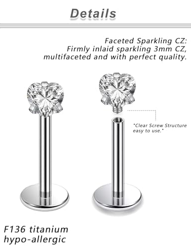 20G 18G 16G F316 Titanium Flat Back Nose Rings Studs Hypoallergenic Screw on Tragus Helix Cartilage Earrings Stud Piercing Jewerly for Women Men Bars 6mm - style: 20G Flat Back Nose Studs-bars 8mm