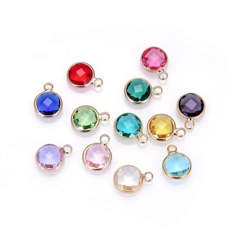 Adabele 2 sets Grade A Mixed Birthstone Charm 10mm Crystal Pendant Drop Bead 18K Yellow Gold Plated (24pcs) - color: Gold, size: 10mm (39") - 24pcs