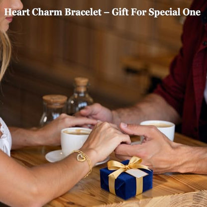 Emibele Heart Charm Bracelet for Women, Bible Verse Bracelet Stainless Steel 18K Gold Plated Bracelet Love Pendant Link Chain OT Clasp, Birthday Christmas Jewelry Gift for Mother Her - color: Gold Heart Pendant