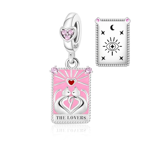 925 Sterling Silver Dangle Charm Fit Women Bracelet And Necklaces Jewelry | Medallion Pendants Beads Jewelry Charms for Women Fashion Gift Family Friends Mother's Day - color: Tarot Cards Lovers Dangle Charm M1414