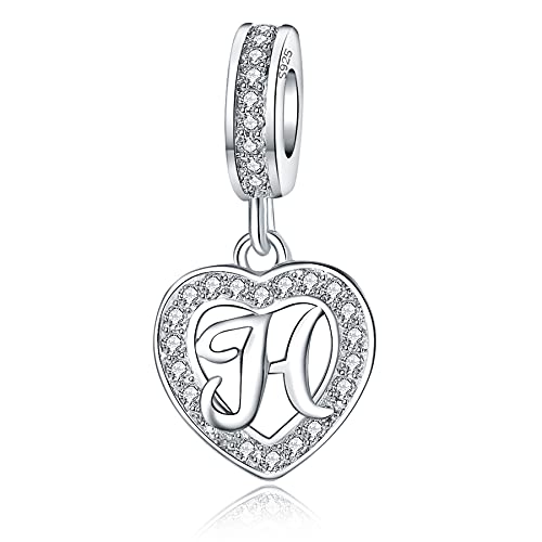 925 Sterling Silver Letter Charms A~Z Alphabet Charm Letter Beads fit Pandora European Bracelets fit Wife Mom Christmas Birthday Gift - color: H