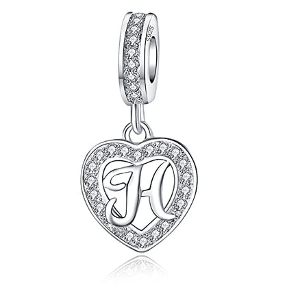 925 Sterling Silver Letter Charms A~Z Alphabet Charm Letter Beads fit Pandora European Bracelets fit Wife Mom Christmas Birthday Gift - color: H