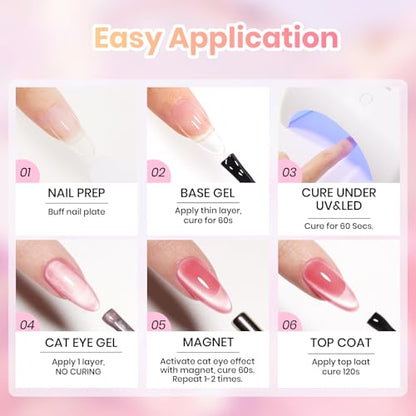 Beetles Jelly Gel Nail Polish Set, 6 Colors Pastel Cat Eye Gel Polish | Blue Purple Yellow Green Glitter Gel with Magnet Sticker Soak Off UV Gel Nail Art Salon DIY at Home Gift for Women - color: Soft Glow Pudding