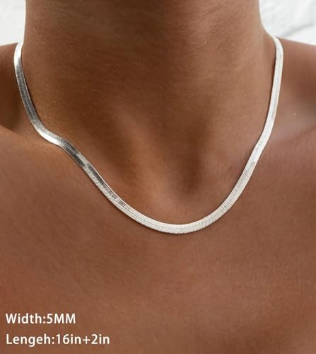 NECOCY 14K Gold Plated Necklaces for Women, Dainty Gold Herringbone Choker Necklace Thin Layered Snake Chain Jewelry for Gifts - color: SL-3MM 18" Herringbone Necklace