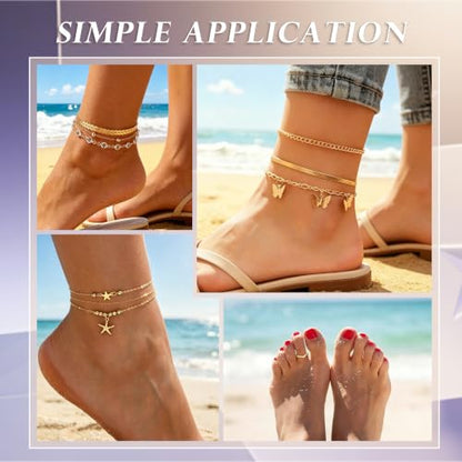 23 Pcs Ankle Bracelet and Toe Ring Set for Women Silver Gold Layered Anklets Foot Chains Adjustable Open Toe Rings Summer Foot Jewelry - style: 23G