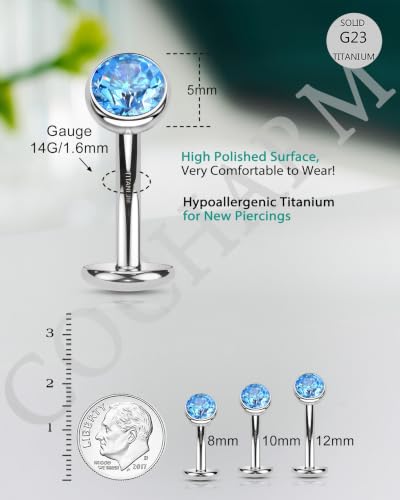 COCHARM G23 Solid Titanium Belly Button Rings Floating Belly Navel Rings 14G Internally Threaded Belly Piercing Jewelry Hypoallergenic - color: BL-8MM