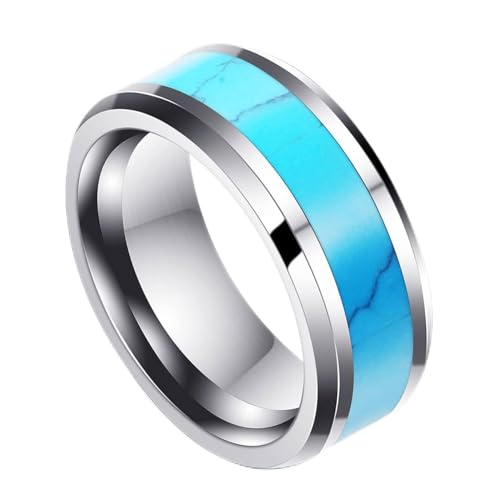 MYNENEY Retro Vintage Stone Rings for Men Turquoise Rings Stainless Steel - color: Classic L