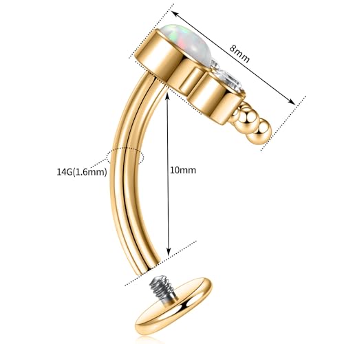 G23 Titanium Belly Jewelry 14G Flat Bottom Floating Belly Button Rings Curved Belly Barbell Navel Ring Belly Piercing 8/10/12/14mm Navel Rings Belly Piercings Jewelry for Women - color: Style3:Gold+White Opal/Clear CZ