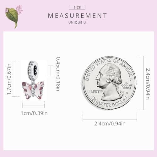 Hummingbird Charms For Bracelets 925 Sterling Silver Animal Dangle & Beads Butterfly Cat Beads Charms For Women Jewelry Gift - color: pink butterfly