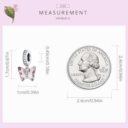 Hummingbird Charms For Bracelets 925 Sterling Silver Animal Dangle & Beads Butterfly Cat Beads Charms For Women Jewelry Gift - color: pink butterfly
