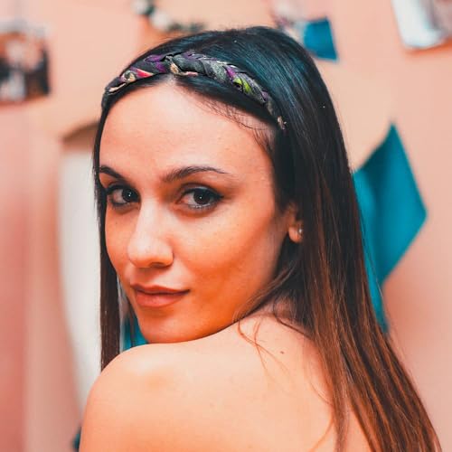 Madison Tyler Boho Headbands - Top Knot With Rhinestones, Non Slip for Outdoor & Party (Purple & Black) - color: Purple and Black