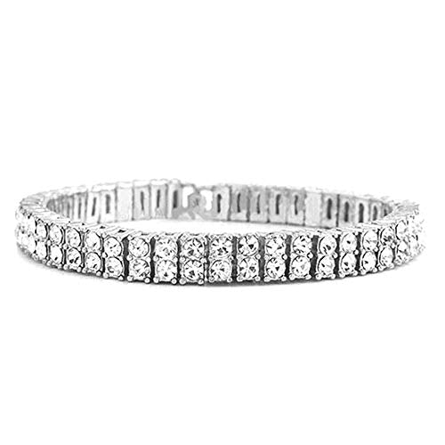 HH BLING EMPIRE 14K Gold and Silver Bracelets Diamond Tennis and Cuban Link Bracelet for Men Women Hip Hop Jewelry - color: 2 row tennis-Silver, size: 7.5"