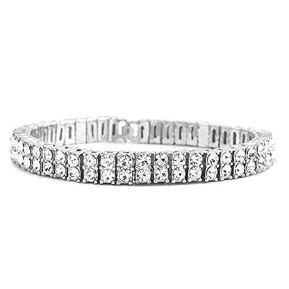 HH BLING EMPIRE 14K Gold and Silver Bracelets Diamond Tennis and Cuban Link Bracelet for Men Women Hip Hop Jewelry - color: 2 row tennis-Silver, size: 8.5"