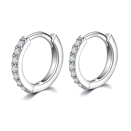 3 Pairs 925 Sterling Silver Small Hoop Earrings for Women Men | Cubic Zirconia, 14K White Gold Plated Huggie Hoop Earrings, Hypoallergenic - style: E-silver 6mm*3