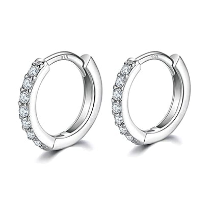 3 Pairs 925 Sterling Silver Small Hoop Earrings for Women Men | Cubic Zirconia, 14K White Gold Plated Huggie Hoop Earrings, Hypoallergenic - style: E-silver 6mm*3