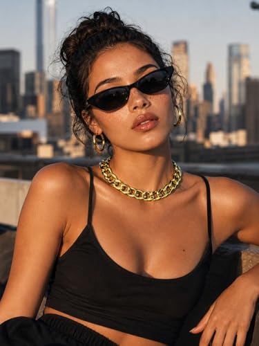 Chunky Link Cuban Chains Necklace Women's Punk Hip-hop Thick Gold Chain Choker Necklace Fashion Costume Jewelry for Women (gold) - color: style3-gold