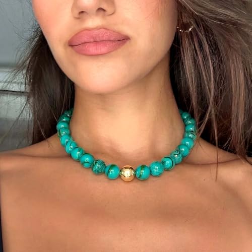 Chunky Beaded Necklace for Women, Colorful Trendy Statement Summer Jewelry Gift - color: necklace-9