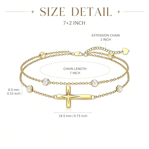 Midari 18K Yellow Gold Gemstone Birthstone Anklet Bracelet Cross Jewelry with 12 Months Birthstone Birthday Gifts for Women Wife Her Daughter Mom - color: 04-Apri-White CZ, size: Bracelet 7"-9"