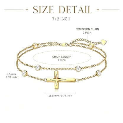 Midari 18K Yellow Gold Gemstone Birthstone Anklet Bracelet Cross Jewelry with 12 Months Birthstone Birthday Gifts for Women Wife Her Daughter Mom - color: 04-Apri-White CZ, size: Bracelet 7"-9"