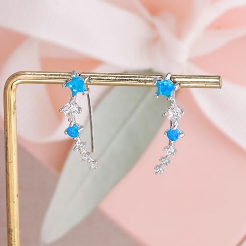 CiNily Star Opal Ear Cuffs Climber Earrings, 14K Gold CZ Ear Crawler Earrings for Women Small Cartilage Stud Earrings Fashion Hypoallergenic Jewelry Christmas Day Gifts, White Gold, Rose Gold - color: Silver-Blue Opal, size: Star Opal