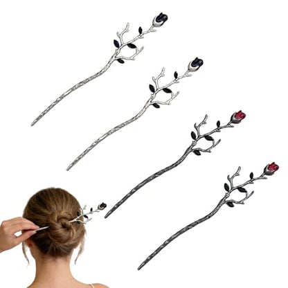 4 Pcs Rose Metal Hair Sticks Exquisite Flower Metal French Hair Pin for Women Styling Accessories, Wedding and Party Headpieces