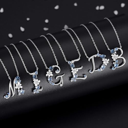 VIKI LYNN Initial Necklace for Women 925 Sterling Silver Initial A to Z Letter Pendant Necklace with Blue Flower Cubic Zirconia Birthday Engagement Gift for Women,Mom, Couple - style: Letter K