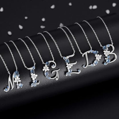 VIKI LYNN Initial Necklace for Women 925 Sterling Silver Initial A to Z Letter Pendant Necklace with Blue Flower Cubic Zirconia Birthday Engagement Gift for Women,Mom, Couple - style: Letter K