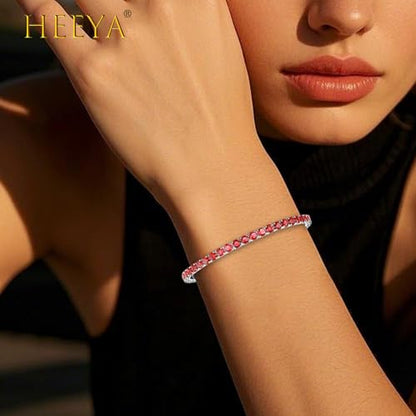 HEEYA Birthstone Silver/Gold Plated Tennis Bracelets, Adjustable 4mm CZ Tennis Bracelets for Women, Fashion Jewelry Wedding Gift Size 6.8 inch+1 inch Extender - color: 01 January Garnet