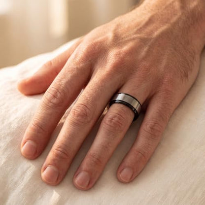 Tungsten Wedding Band Ring Black 10mm Men Women Comfort Fit 18k Rose Gold Step Edge Brushed Polished - color: Black Grey Tungsten