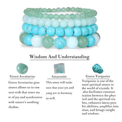 Vinswet 4pcs Beaded Bracelets for Women,Natural Healing Crystal Gemstones Bracelet,Anxiety Stress Relief Bracelet Handmade purple Jewelry Gifts for Women - color: Green Aventurine&Amazonite&Green Turquoise