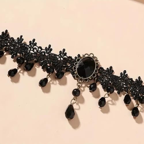 Fesciory Black Necklaces for Women, Adjustable Layered Velvet Leather Lace Collar Necklace, Goth Jewelry Gifts. - color: Black Crystal