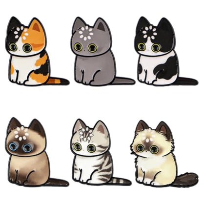 4/6/9/10/12/16/20PCS Cute Enamel Pins Bulk Set, Art Aesthetic Lapel Brooches, Humorous Quote Pins for Backpacks Jackets Hats Bags, Novelty Cool Badges for Women, Men, Teens, Kids - style: 6pcs Cat