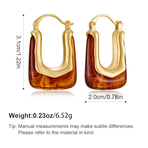 Acrylic Hoop Earrings for Women 14K Gold Plated Chunky Hoop Earrings Vintage Geometric Resin Fashion Jewelry Gifts - style: acrylic hoop