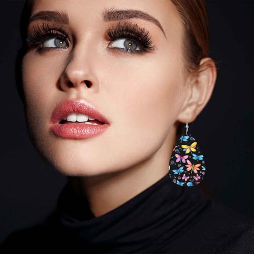 Dragonfly Leather Teardrop Hook Earrings Colorful Butterflies And Dragonflies Elegant Earrings For Women Friends Dangle Earrings - color: Dragonfly
