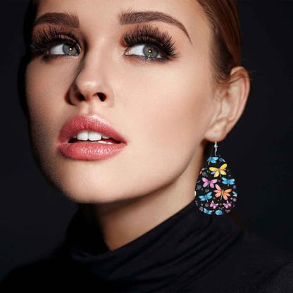 Dragonfly Leather Teardrop Hook Earrings Colorful Butterflies And Dragonflies Elegant Earrings For Women Friends Dangle Earrings - color: Dragonfly