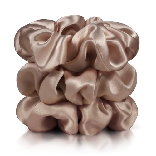 Zenssia Silk Scrunchies for Hair, Mulberry Silk Hair Ties for Women and Girls, No Damage Elastic Ponytail Holders（Coffee, 3 Pack） - color: Coffee*3
