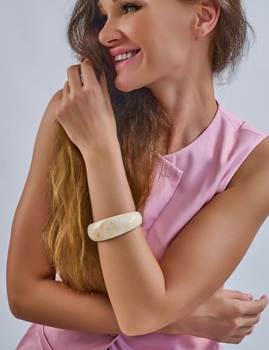 Chunky Acrylic Bangles Bracelets For Women Geometric Acrylic Resin Acetate Mottled Wide Bangle Bracelet Statement Colorful Bangles for Party - color: Cuff Bangle-Beige