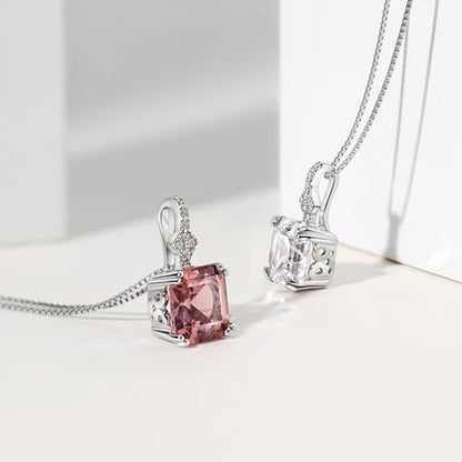 Michooyel S925 2ct Cubic Zirconia/Morganite Asscher Cut Pendant Necklace Sterling Silver Gemstone Necklace for Women - color: Cubic Zirconia