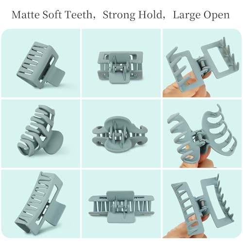 Small Medium Claw Clips for Women, 3 Styles Hair Clips for Thick and Thin Hair, Non-slip Strong Hold, 12 Pcs (Blue) - color: Blue