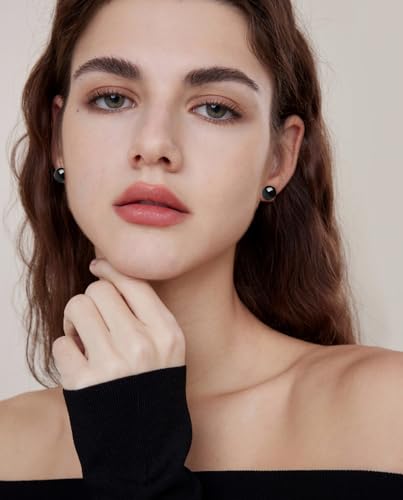3/4/5/6/8/10/11mm Black Pearl Stud Earrings for Women - 925 Sterling Silver Hypoallergenic Earrings Jewelry Gift - size: 9 mm