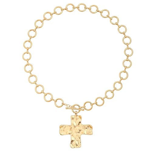 Aobei Pearl 18K Gold Plated Moon Star Lion Evil Eye Love Heart Cross Pendant Necklace Medallion Paperclip Chian Choker Layering Jewery for Women - color: Golden Cross