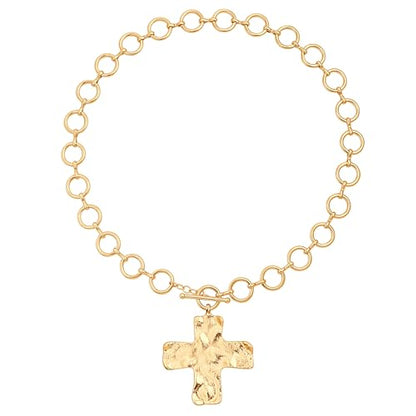 Aobei Pearl 18K Gold Plated Moon Star Lion Evil Eye Love Heart Cross Pendant Necklace Medallion Paperclip Chian Choker Layering Jewery for Women - color: Golden Cross