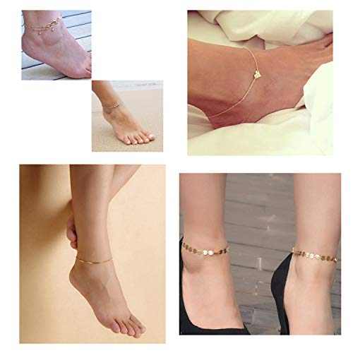 Softones 16Pcs Ankle Bracelets for Women Gold Silver Two Style Chain Beach Anklet Bracelet Jewelry Anklet Set,Adjustable Size - color: B:Gold