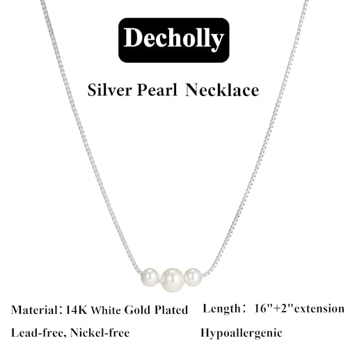 Gold Pearl Necklaces for Women Trendy, 14K Gold Plated Dainty Necklace Simple Layered Pearl Necklaces for Women Trendy Wedding Birthday Jewelry - color: 2-Silver Three Pearl
