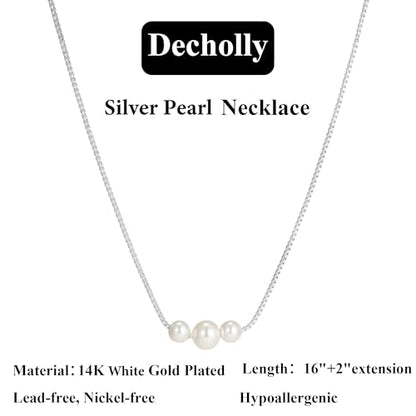 Gold Pearl Necklaces for Women Trendy, 14K Gold Plated Dainty Necklace Simple Layered Pearl Necklaces for Women Trendy Wedding Birthday Jewelry - color: 2-Silver Three Pearl