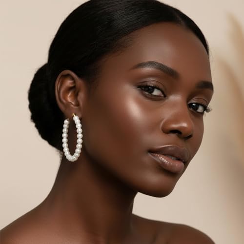 Large Hoop Pearl Earrings, Bridesmaid Pearl Circle Earrings | premium alloy+faux pearl, french hooks for a secure closure, geometric unique shapes, lightweight comfortable
