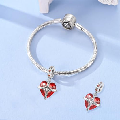 LNQOBU Birthstone Charm for Bracelets,925 Sterling Silve Heart Dangle Charms for Pandora Bracelets - color: A-January