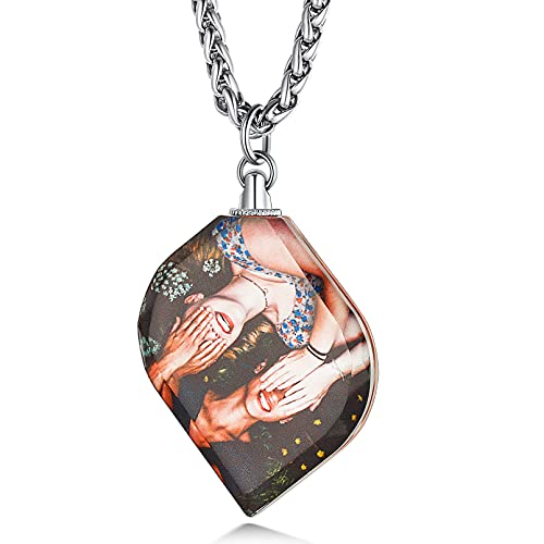 Custom4U Personalized Photo Necklace - Custom Heart/Oval/Round Charm Necklaces with Picture + Chain Adjustable - Stainless Steel/Acrylic Pendant Memorial Jewelry Christmas Gifts for Women - color: F-Leaf Shaped
